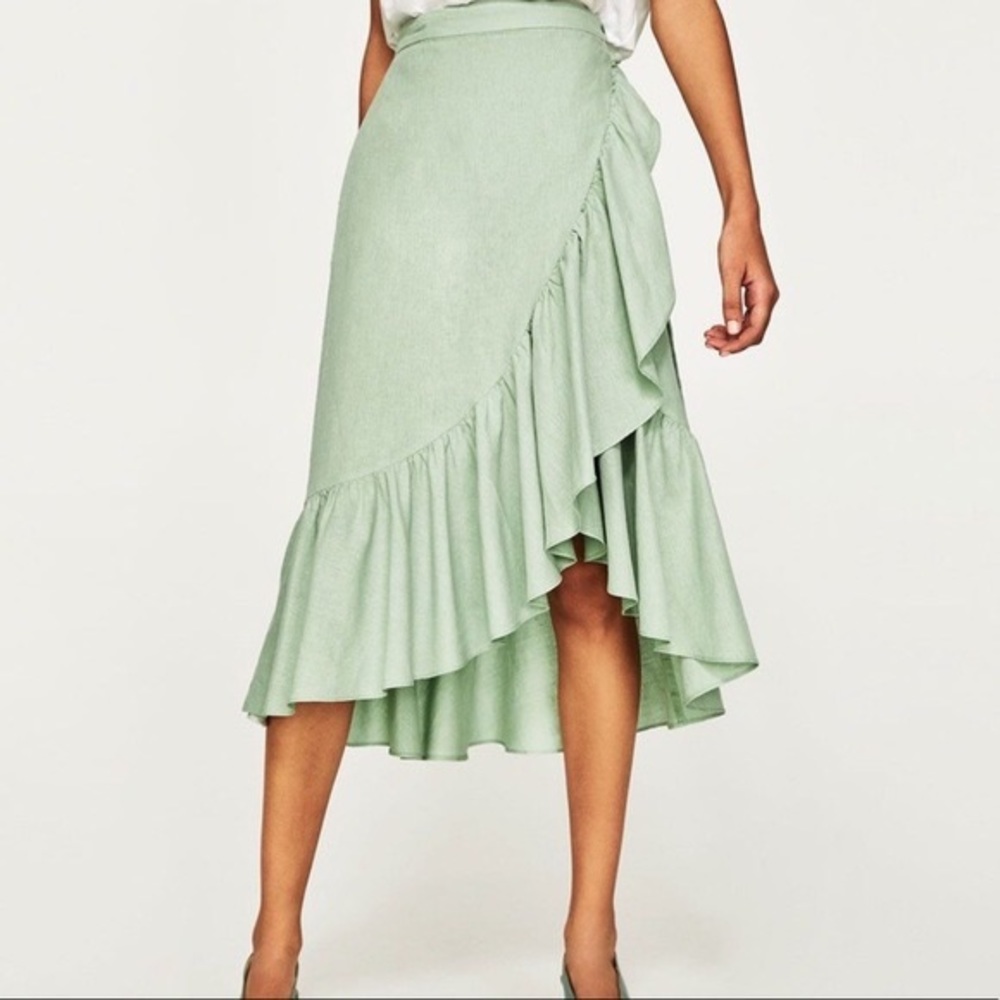 Zara linen wrap skirt, seafoam green